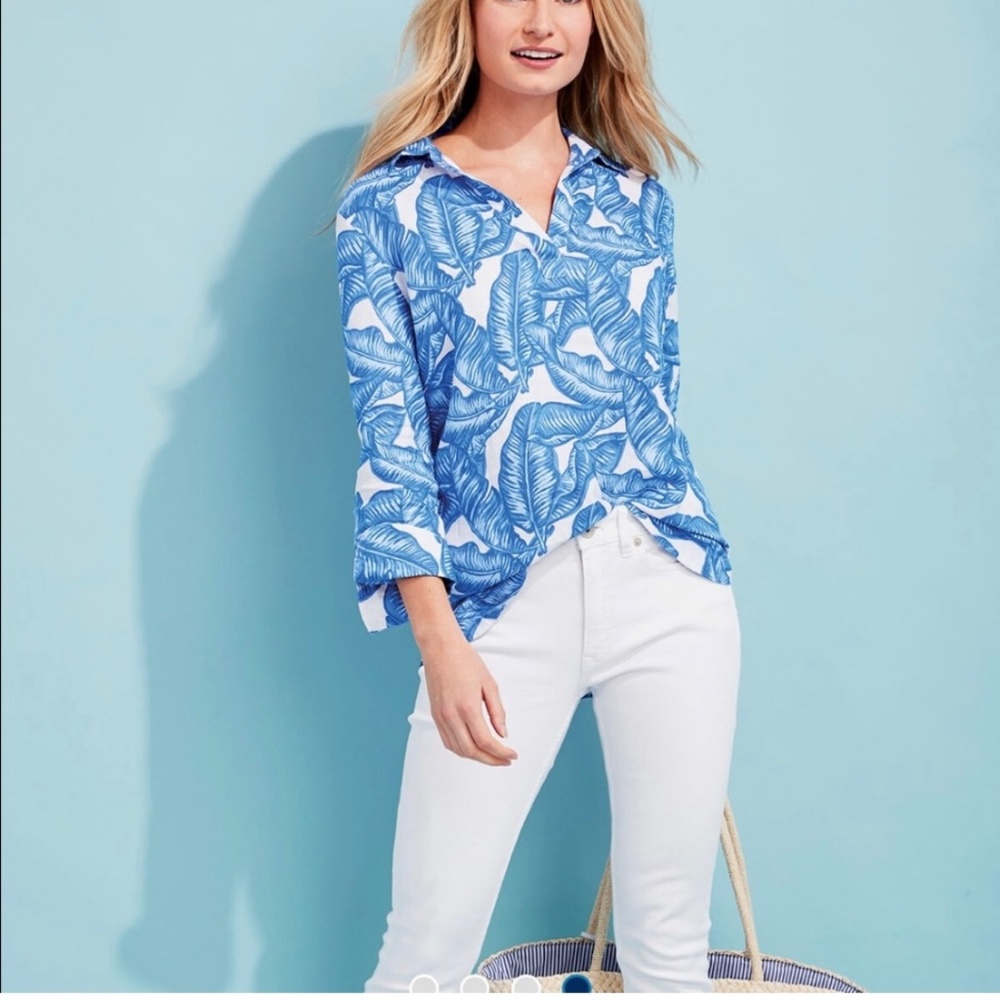 VINEYARD VINES Blue Banana Leaf Lucaya Tunic